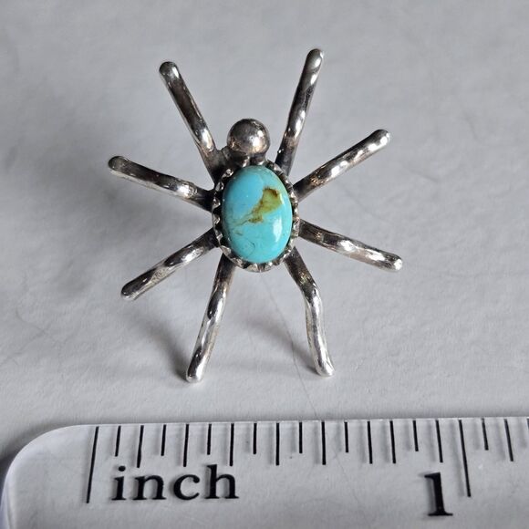 Genuine Turquoise Sterling Silver Spider Stud Earrings Pierced Boho Southwestern - Picture 10 of 11